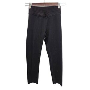 Zella Leggings Womens XS 0 2 4 Black Mid Rise Cross Over Waist Band Cropped NEW